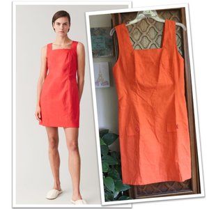 J.R.T Vintage Linen Square Neck Apron Jumper Dress - Orange, Size 6